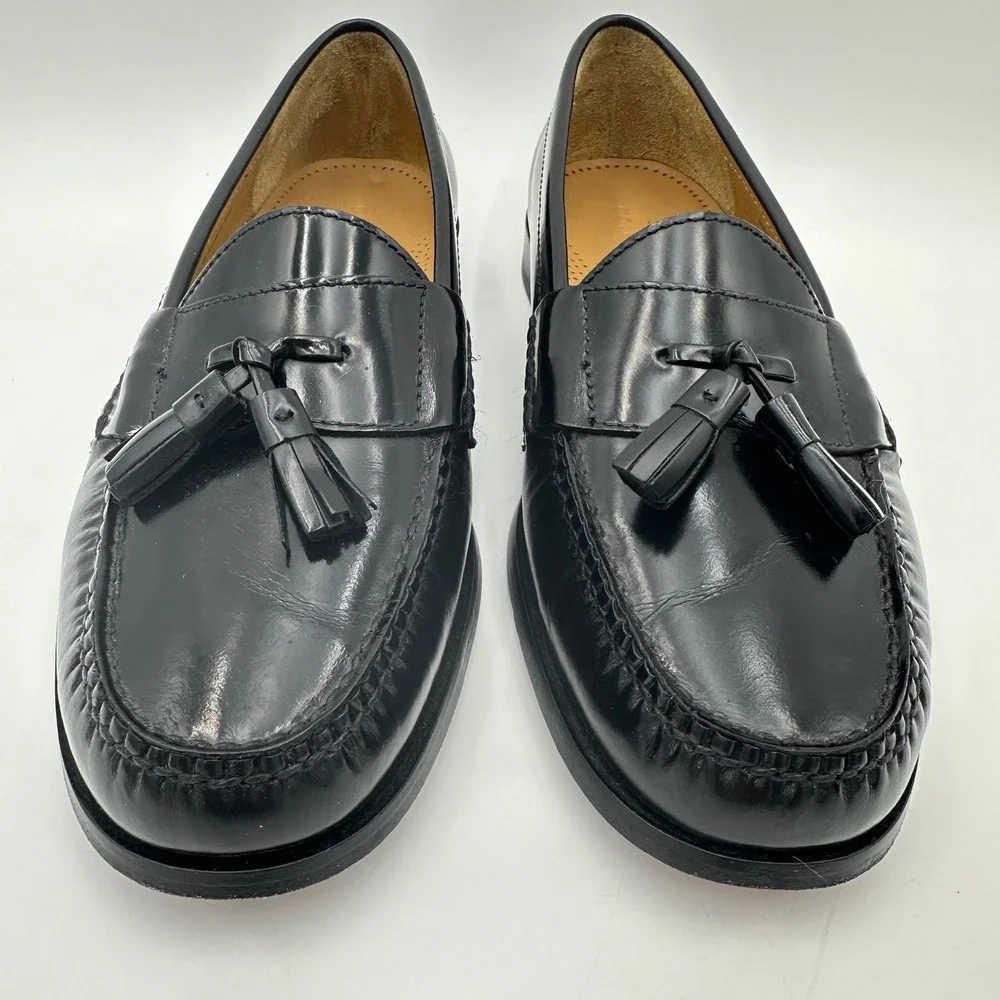 Cole Haan Loafers Black Leather Round Pinch Toe Tassel Slip On Shoe Size 10D